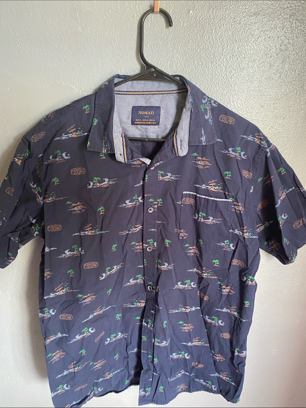 Nomad Navy Short-Sleeve Island Print Button-Down Shirt